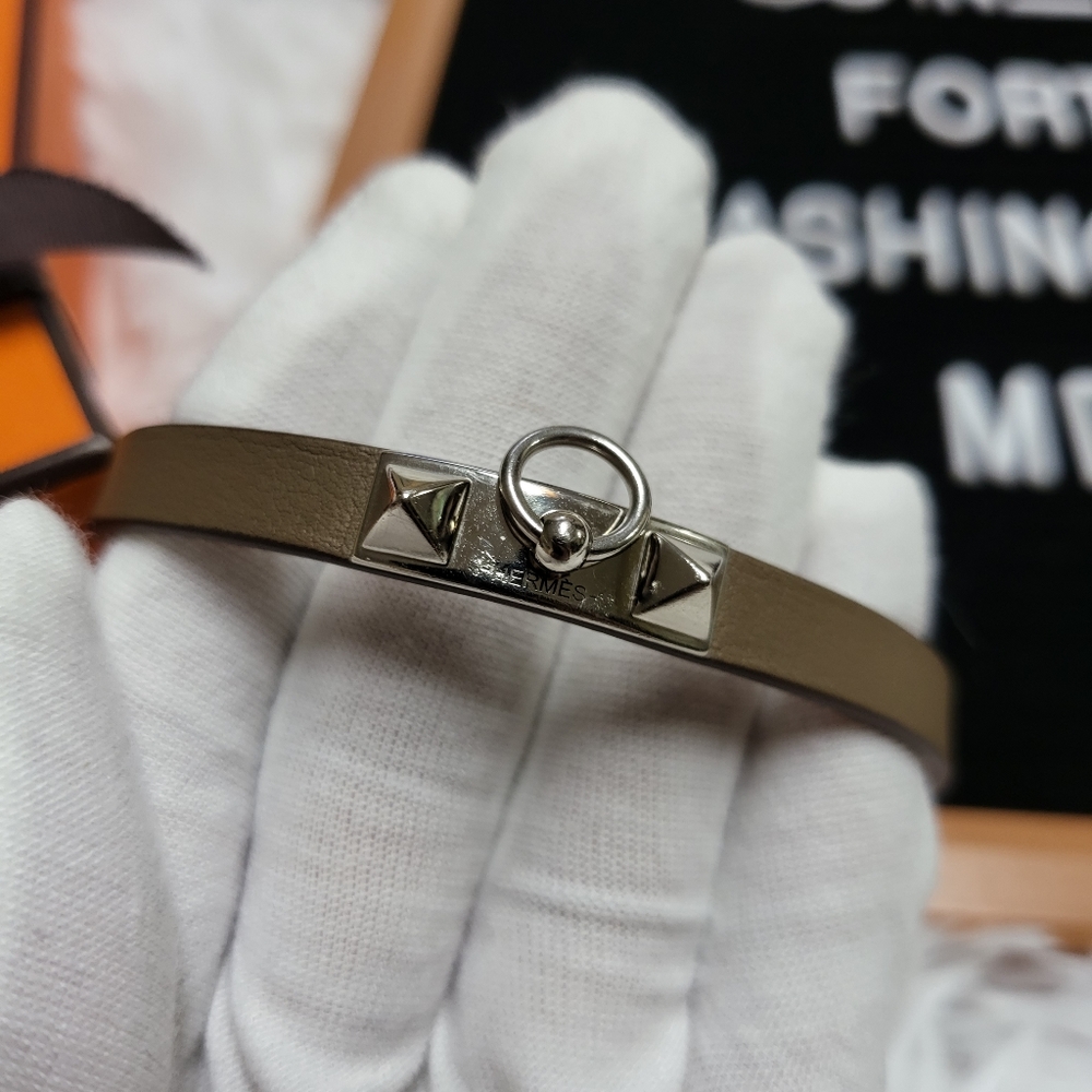 100% Authentic HERMÈS Rivale Mini Bracelet | Tan x Silver | S